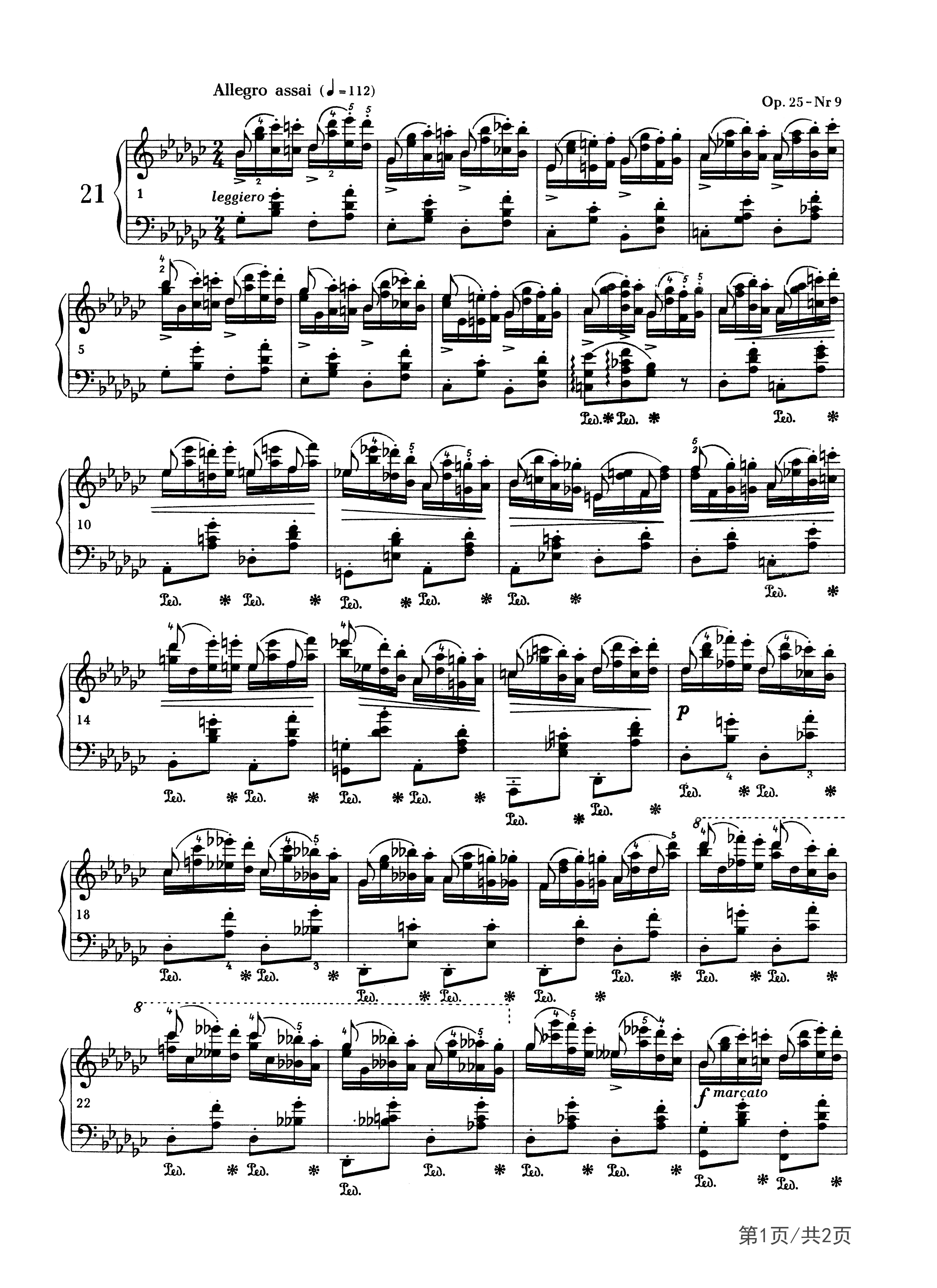 肖邦-练习曲op25nr9-肖邦-降g调-古典钢琴五线谱