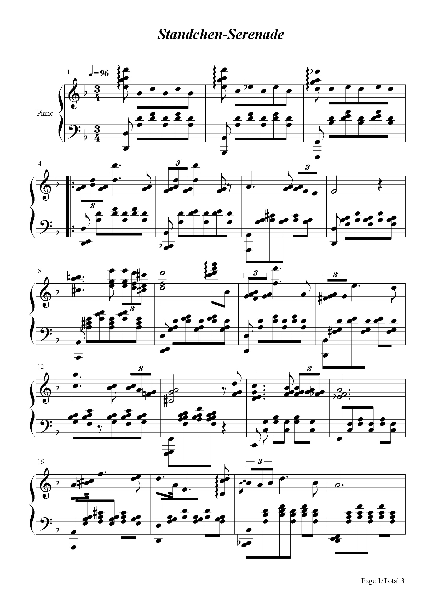 standchen-serenade-舒伯特-f调 -古典钢琴五线谱