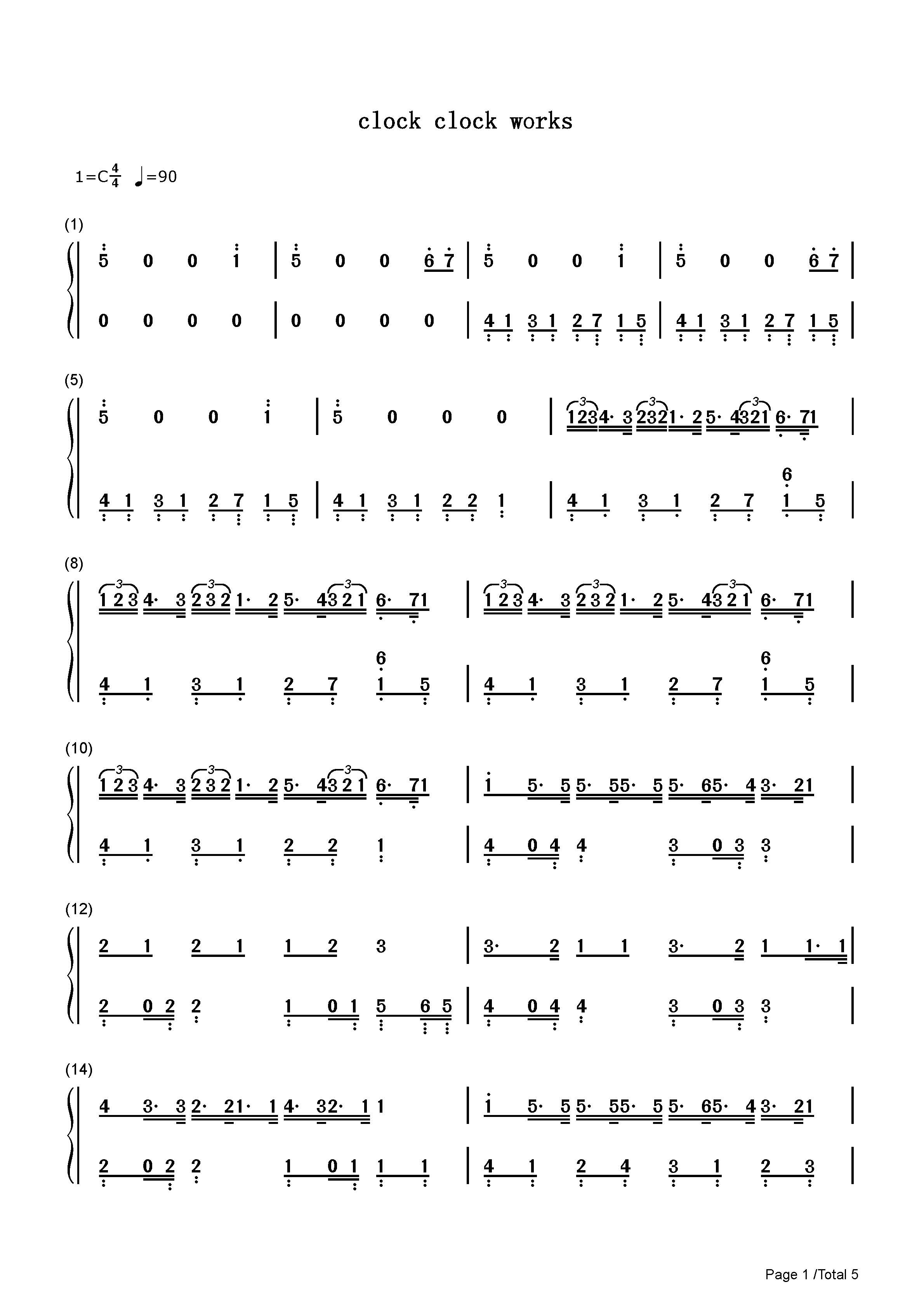 Clock lock works钢琴谱_初音ミク_C调 _流行钢琴双手简谱_钢琴谱钢琴五线谱钢琴简谱钢琴弹唱谱钢琴声乐正谱钢琴视频