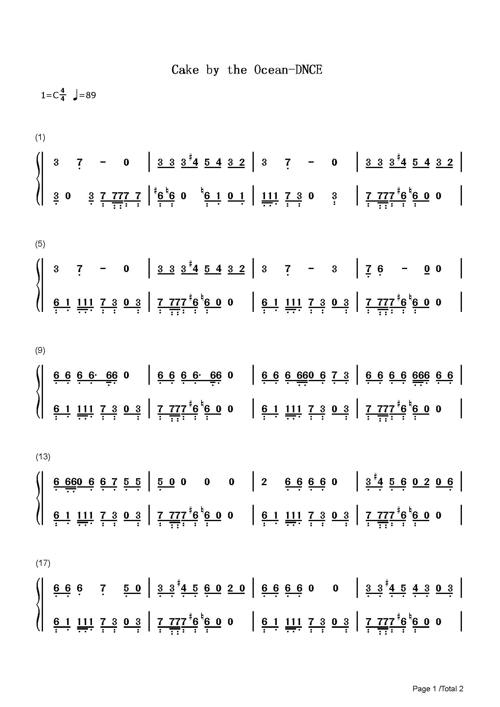 cake by the ocean-dnce-c调 -流行钢琴简谱