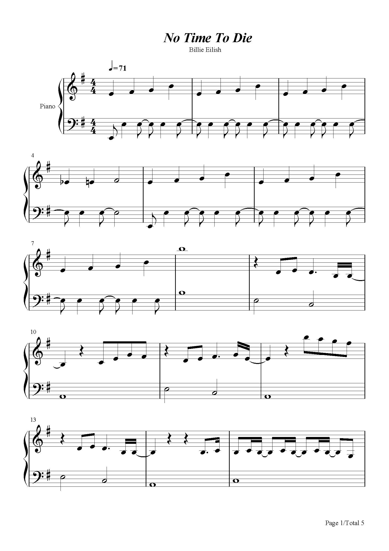 no time to die钢琴谱,alone棉花糖钢琴谱 notimetodiebillieeilishg调流行钢琴五线谱