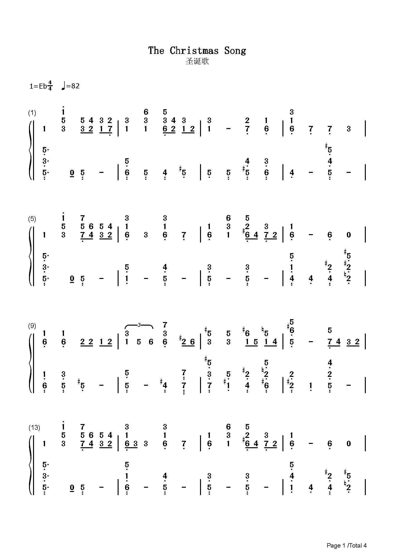 祝你圣诞快乐双手简谱预览1-钢琴谱文件（五线谱、双手简谱、数字谱、Midi、PDF）免费下载