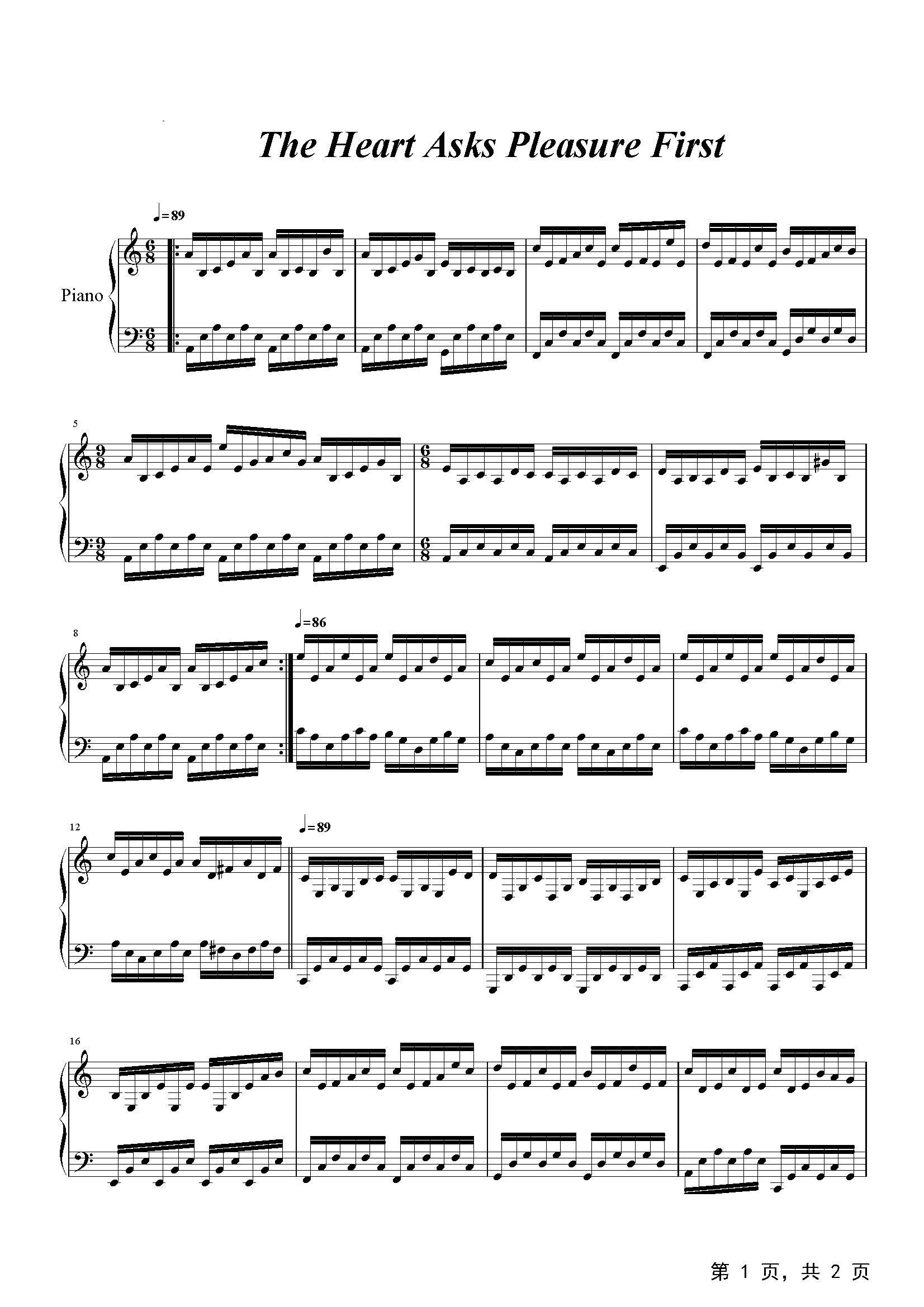 The Heart Asks Pleasure First钢琴谱 Michael Nyman C调 流行钢琴谱五线谱独奏谱 钢琴谱 钢琴五线谱
