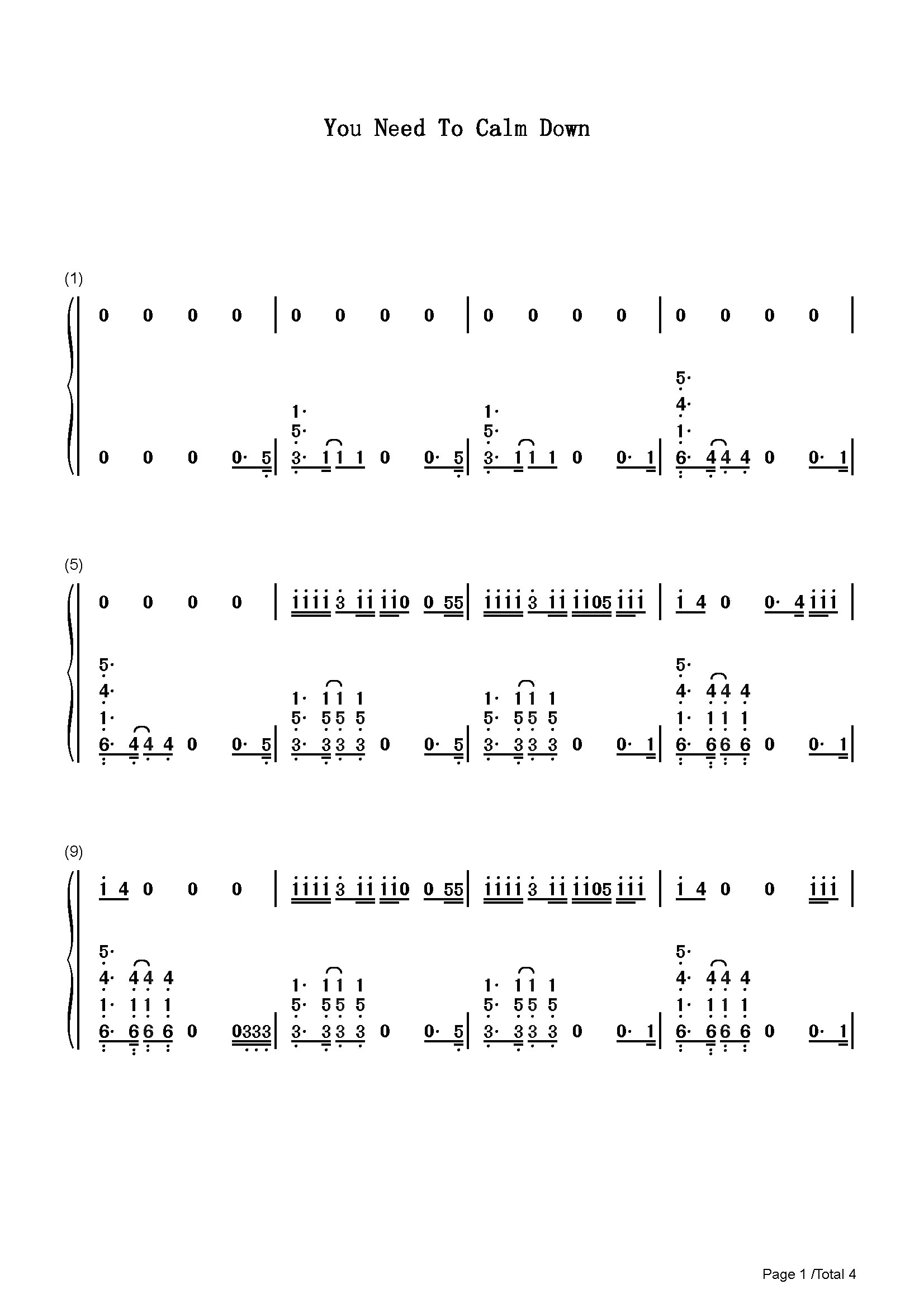 YouNeedToCalmDownTaylorSwift钢琴谱_Taylor Swift__流行钢琴双手简谱_钢琴谱钢琴五线谱