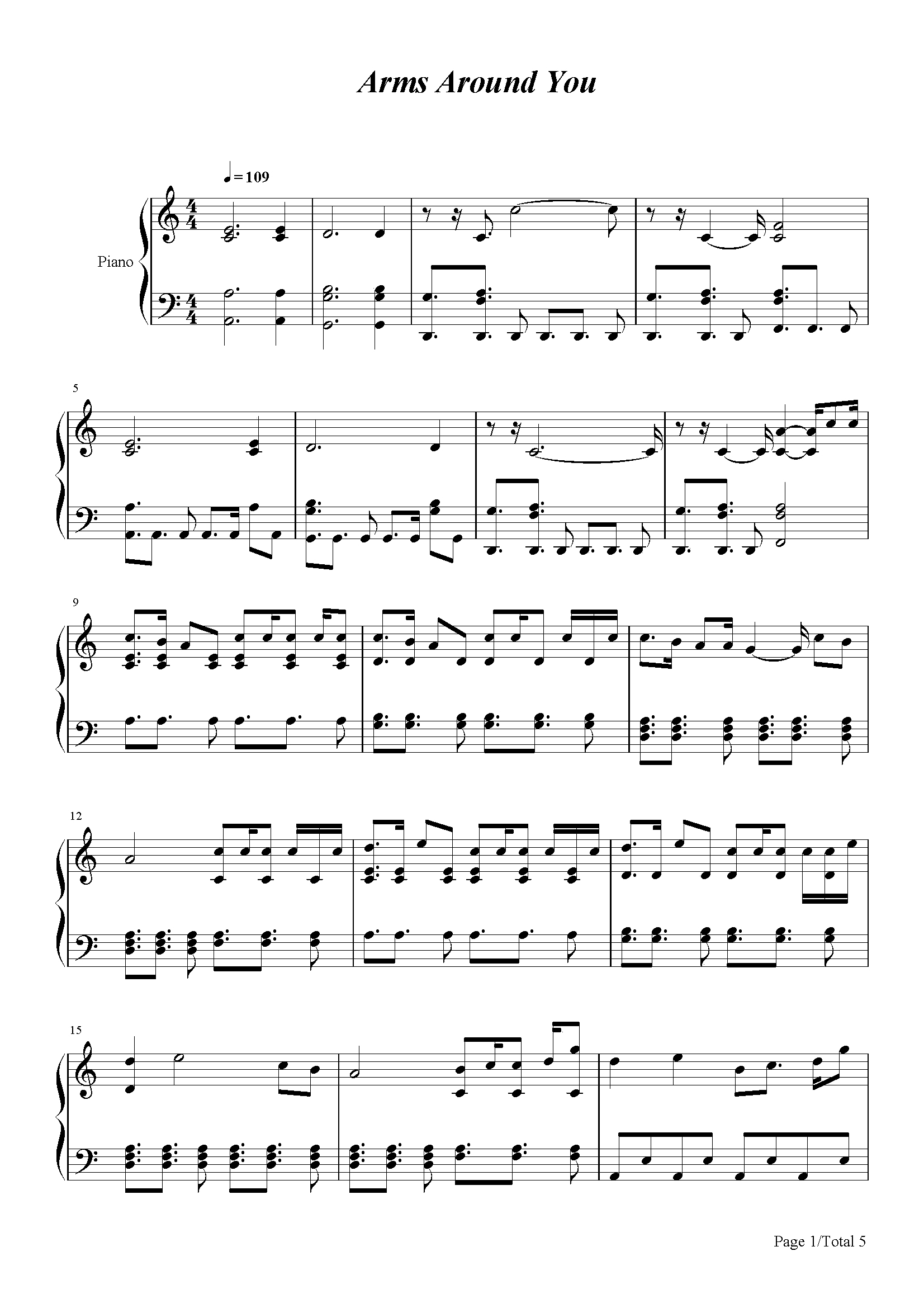 ArmsAroundYou钢琴谱_XXXTentacion Lil Pump Maluma Swae Lee_C调_流行钢琴谱五线谱独奏谱_钢琴谱钢琴五线谱钢琴简谱钢琴弹唱谱钢琴