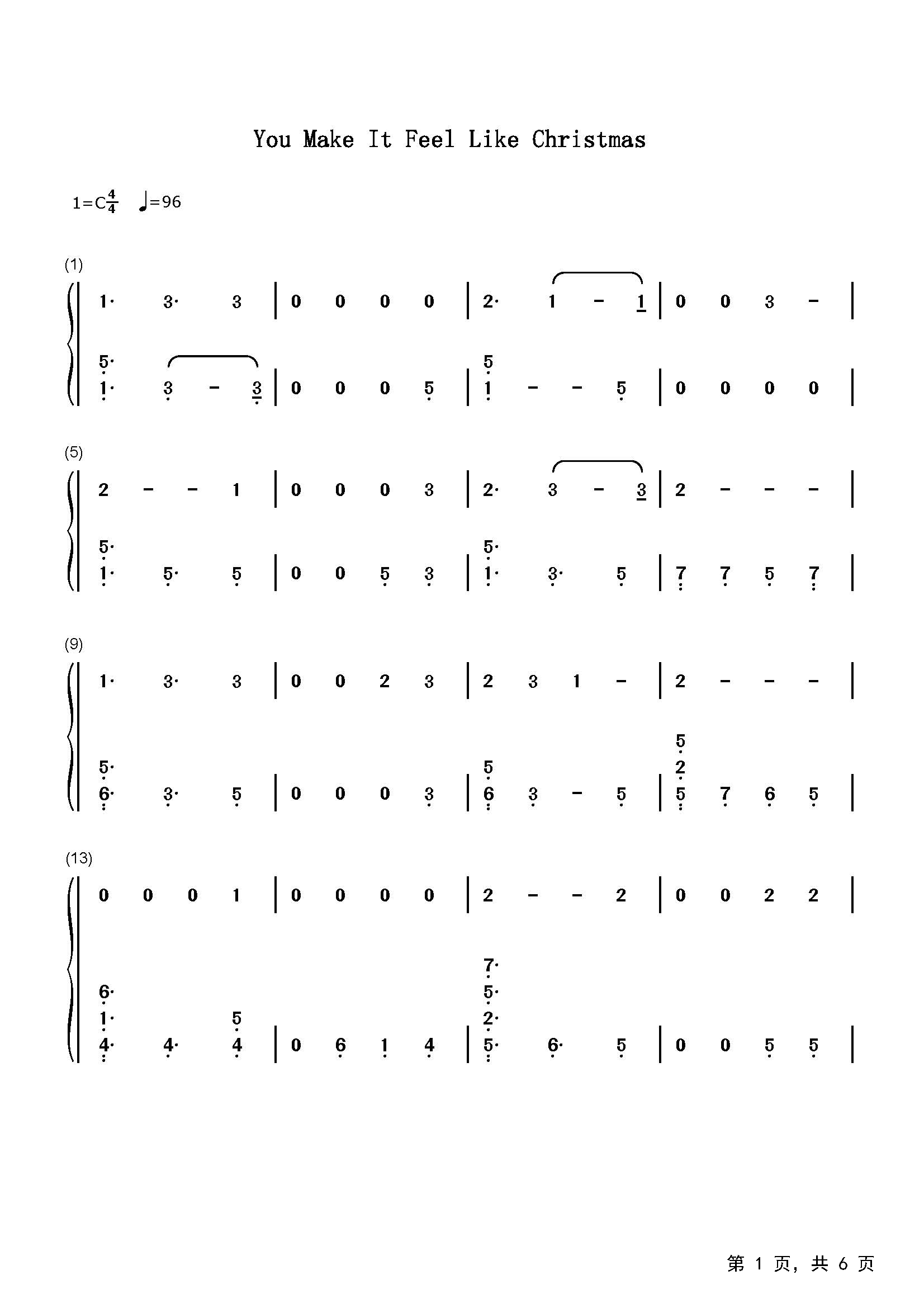 You Make It Feel Like Christmas钢琴谱_Gwen Stefani Blake Shelton_C调_流行钢琴双手