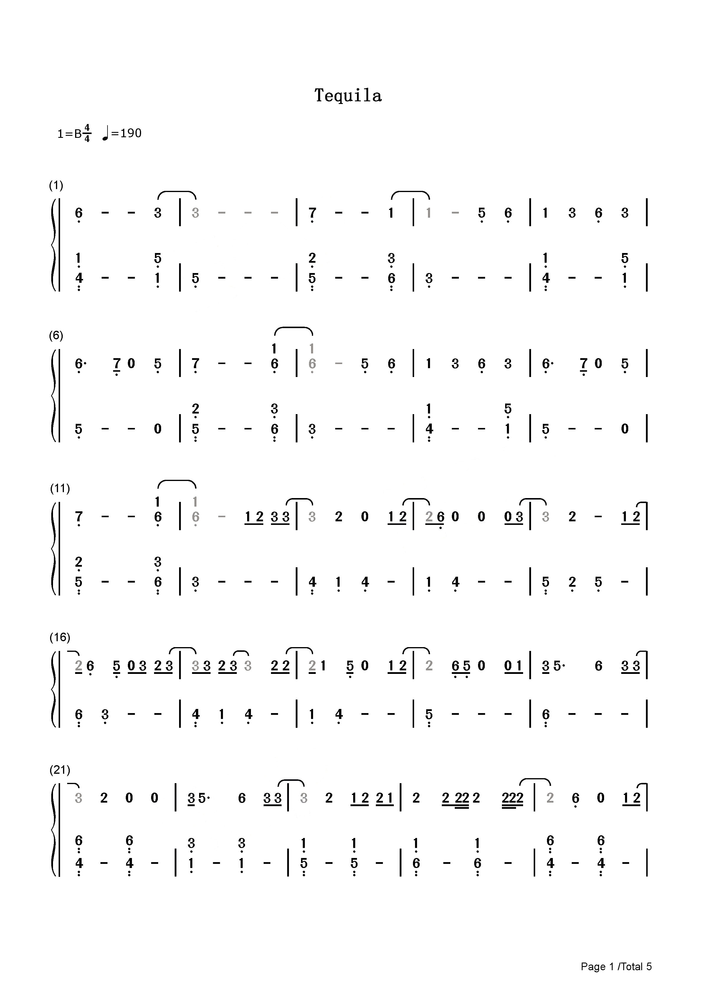 TequilaDanShay钢琴谱_Dan + Shay__流行钢琴双手简谱_钢琴谱钢琴五线谱钢琴简谱钢琴弹唱谱钢琴声乐正谱钢琴