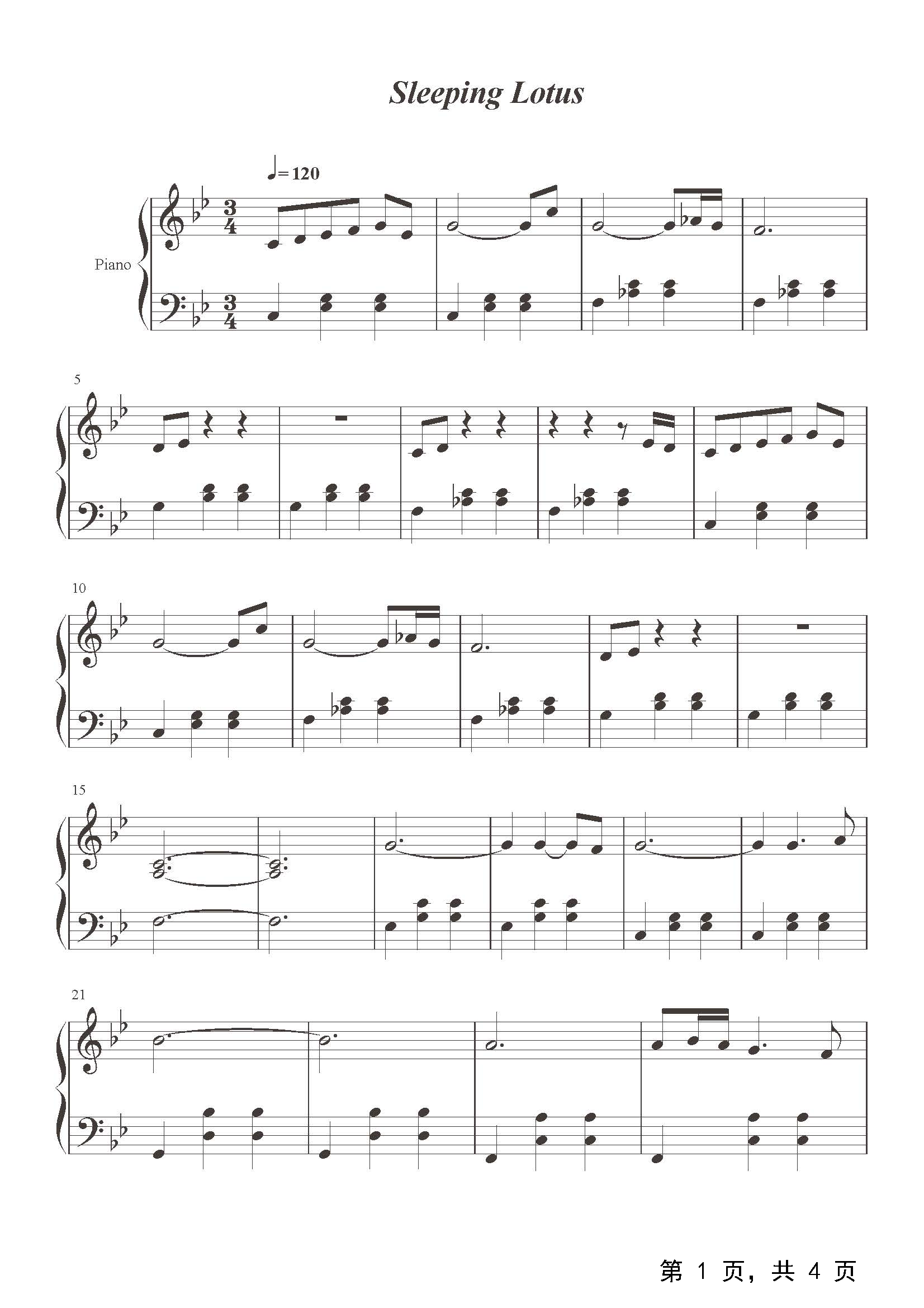 Sleeping Lotus钢琴谱_Joep Beving_降B调_流行钢琴谱五线谱独奏谱_钢琴谱钢琴五线谱钢琴简谱钢琴弹唱谱钢琴声乐